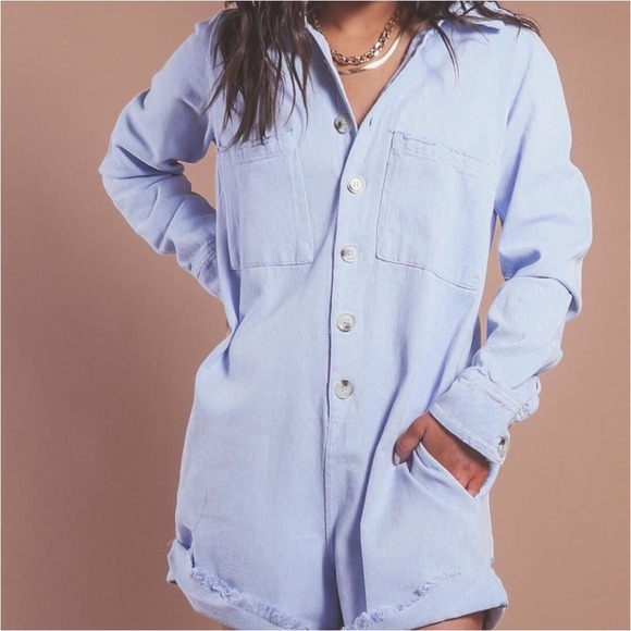Show Me Your MuMu Pants - Show Me Your Mumu Tegan Jumper Periwinkle Chambray Romper Shorts Size Small
